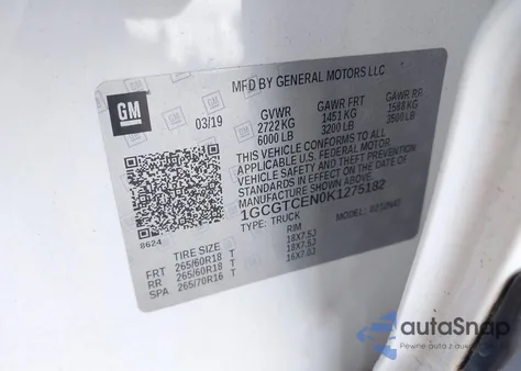 2019 Chevrolet Colorado Lt из США, поврежденный, VIN 1GCGTCEN0K1275182